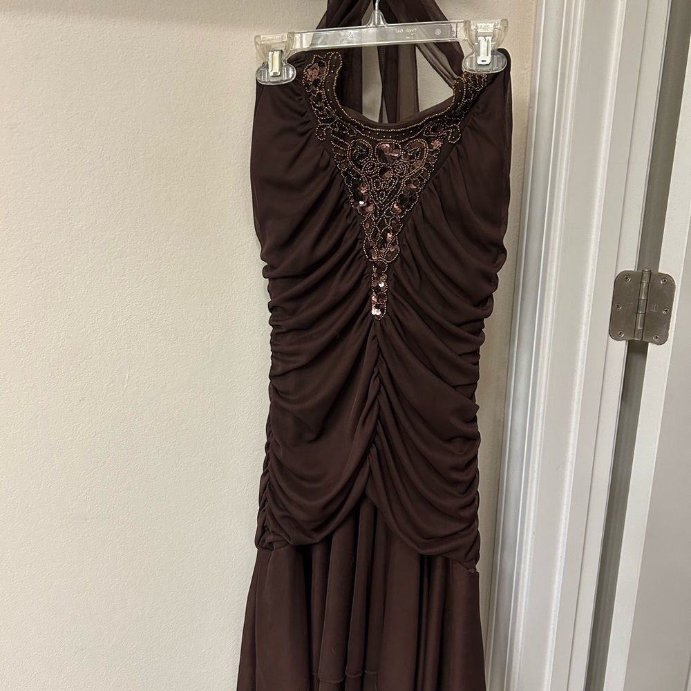 Speechless Brown Beaded Halter Cocktail Dress – Size Large